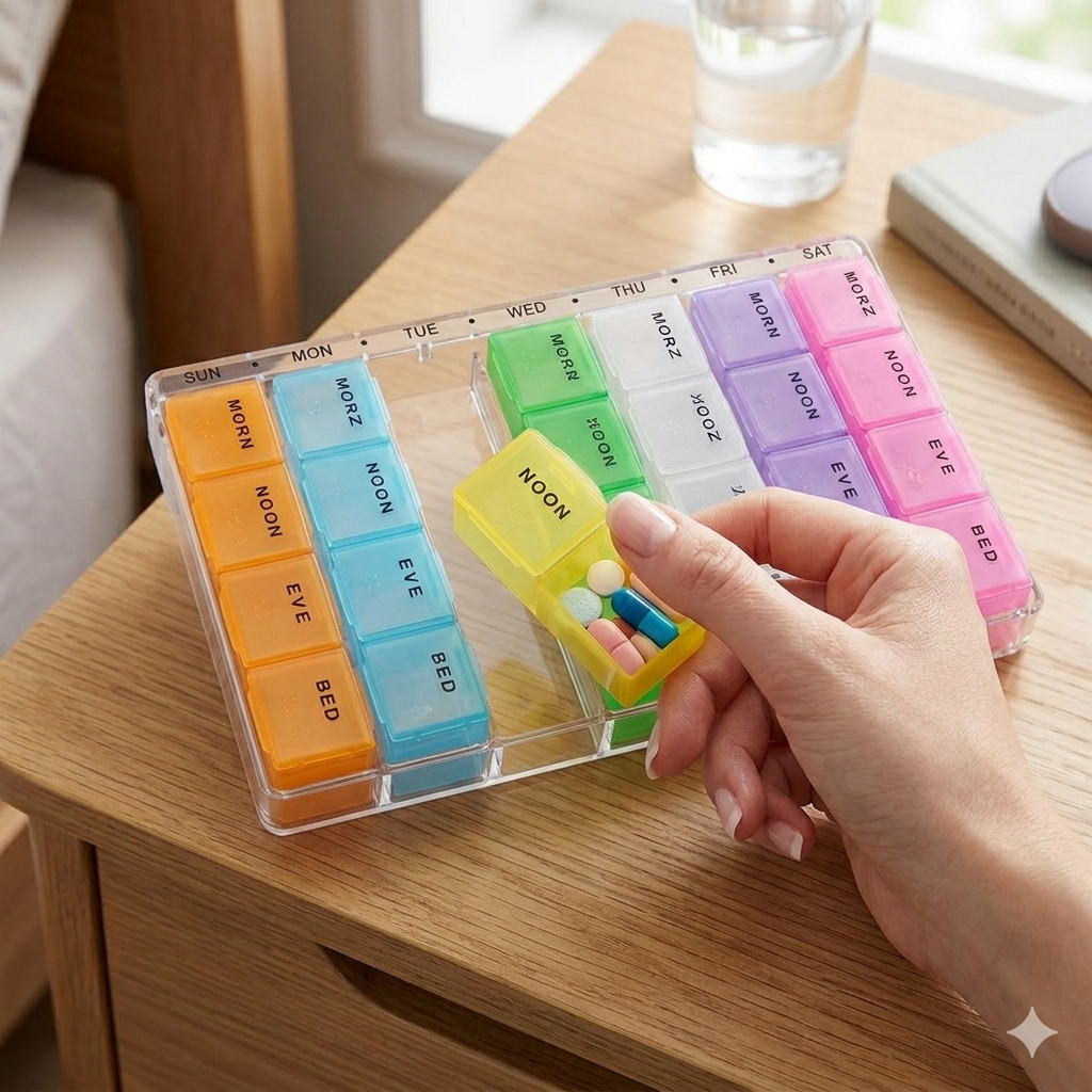 DID 7-Day Weekly Pill Box Organizer | 28 Compartments, 4 Times a Day | Removable Daily Strips with Transparent Tray