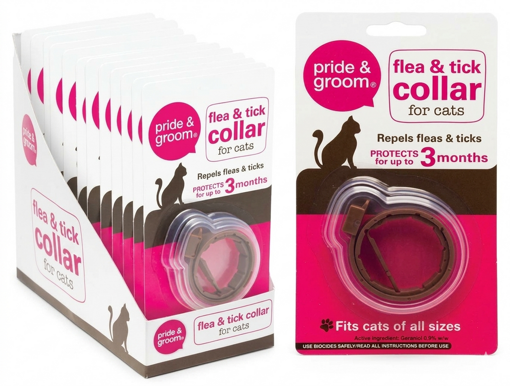 Pride & Groom Flea and Tick Collar for Cats | 3-Month Protection | Fits All Sizes