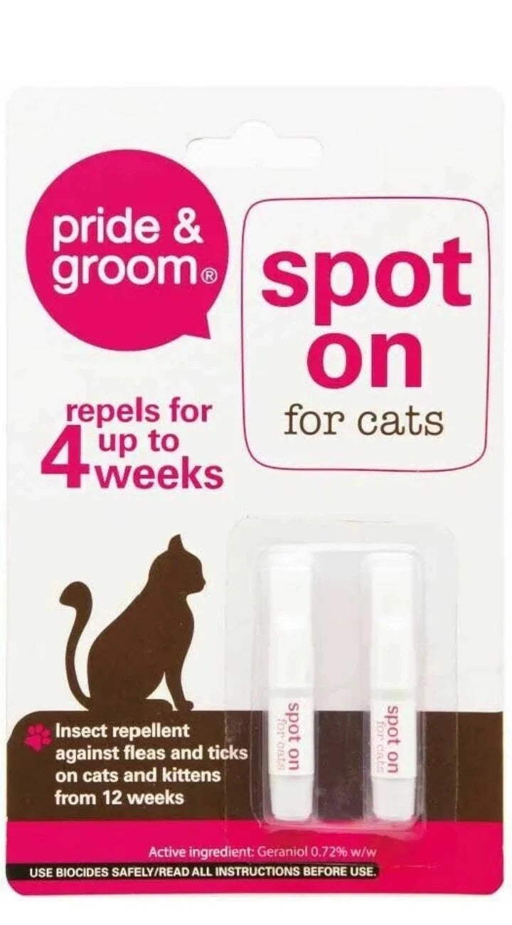 Pride & Groom Cat Flea & Tick Spot‑On Treatment – 4‑Week Protection