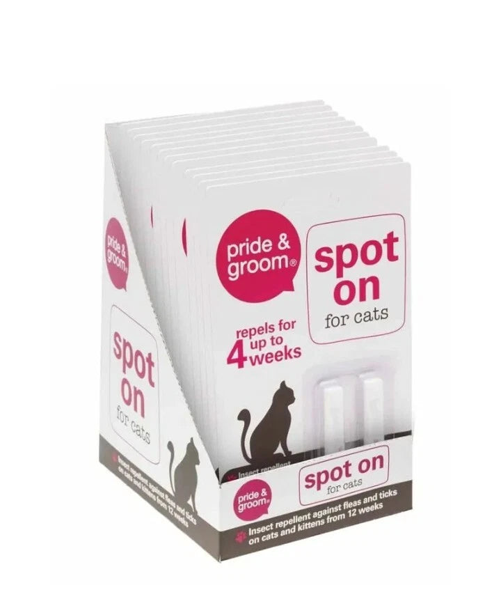 Pride & Groom Cat Flea & Tick Spot‑On Treatment – 4‑Week Protection