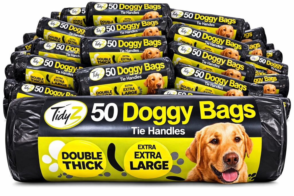 TidyZ Extra‑Strong Dog Poo Bags – Tie‑Handle Bags (Black)